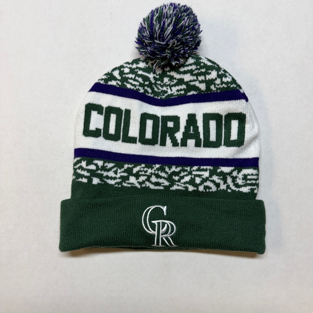 Colorado Rockies Green White Purple Beanie Winter Pom Hat